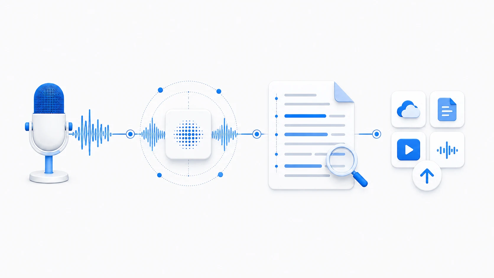 Speech to text pipeline from uploaded audio to an exported transcript
